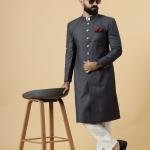 Classic Charcoal Grey Achkan for Men | Elegant Ethnic Wear | Jaipurio